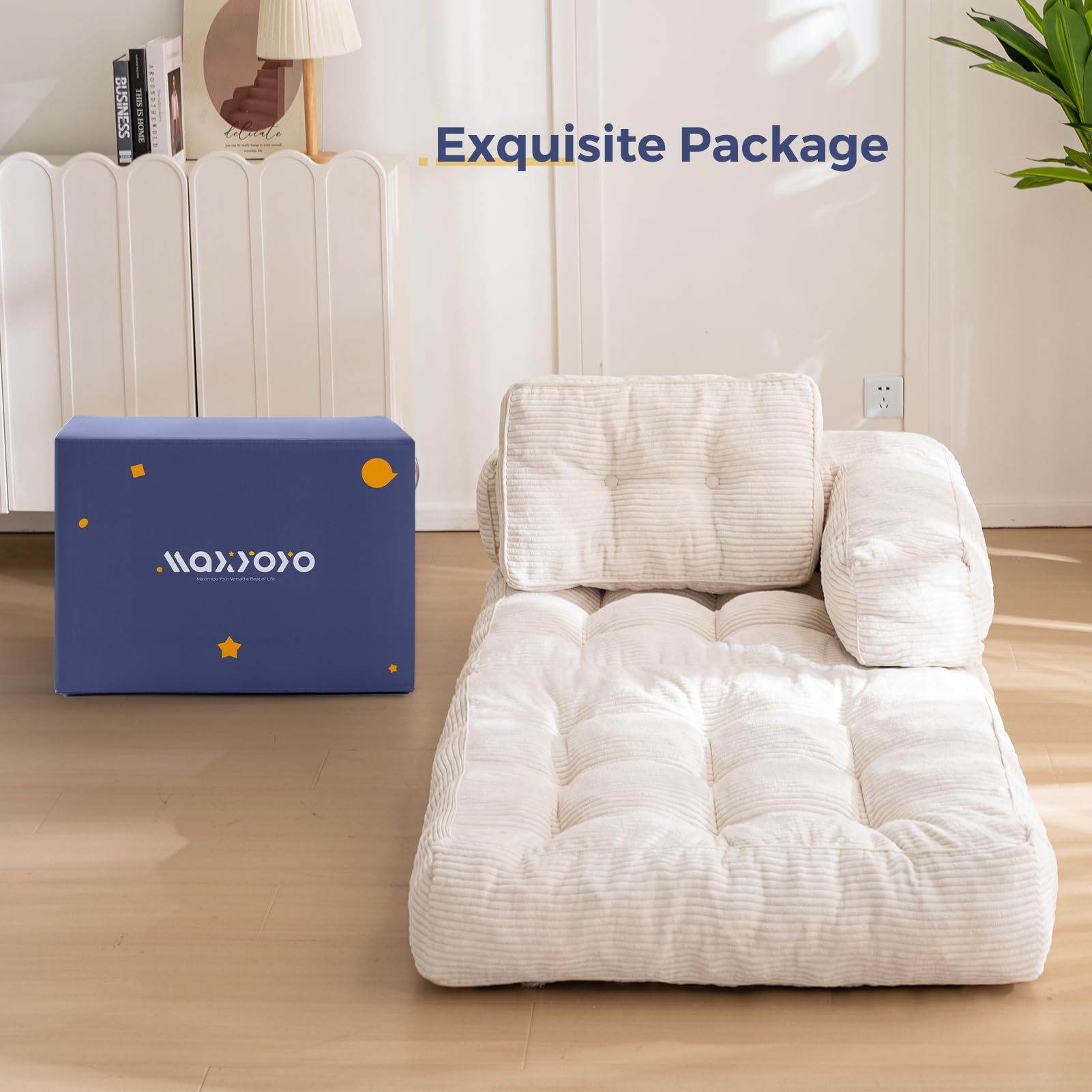 MAXYOYO Foldable Sofa Bed,Bean Bag Couch Convertible Sleeper Chair with Armrest L-Shaped Floor Lounge Sofa with Pillow Portable Lounge Seat for