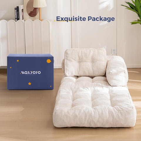 MAXYOYO Foldable Sofa Bed,Bean Bag Couch Convertible Sleeper Chair with Armrest L-Shaped Floor Lounge Sofa with Pillow Portable Lounge Seat for