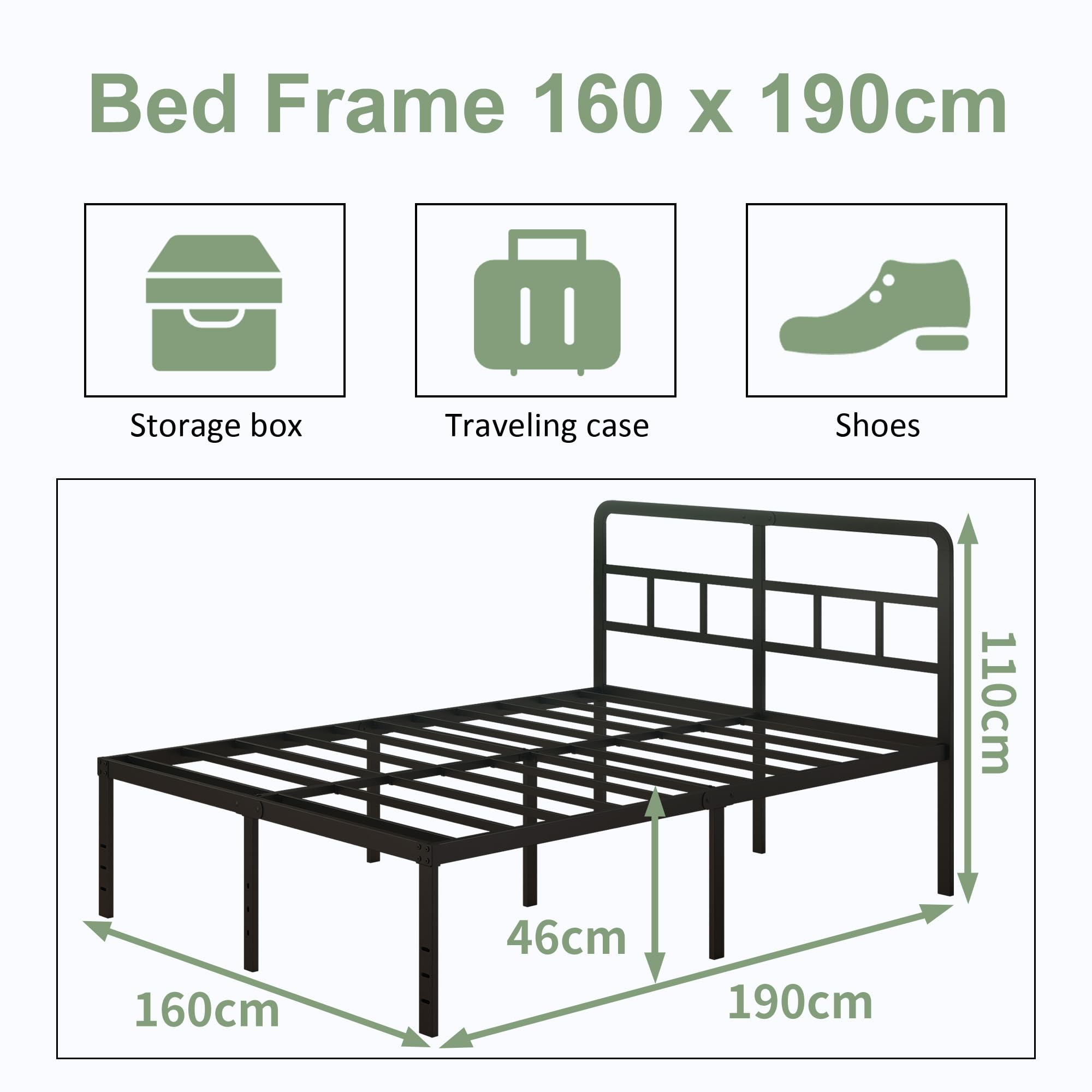 Lutown-Teen European Double Bed Frame 160 x 190 cm with Headboard, Black