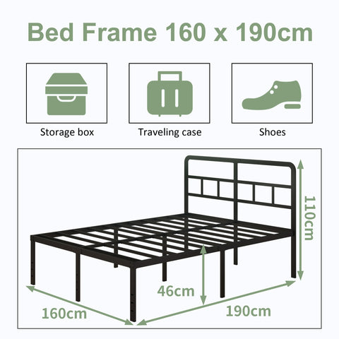 Lutown-Teen European Double Bed Frame 160 x 190 cm with Headboard, Black