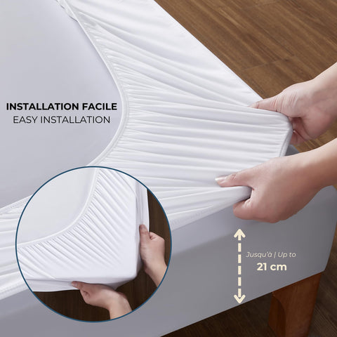 Dahlica Bed Base Cover Double 140x190 cm White – Soft and Stretchy Fabric – Impeccable Look – Easy to Install