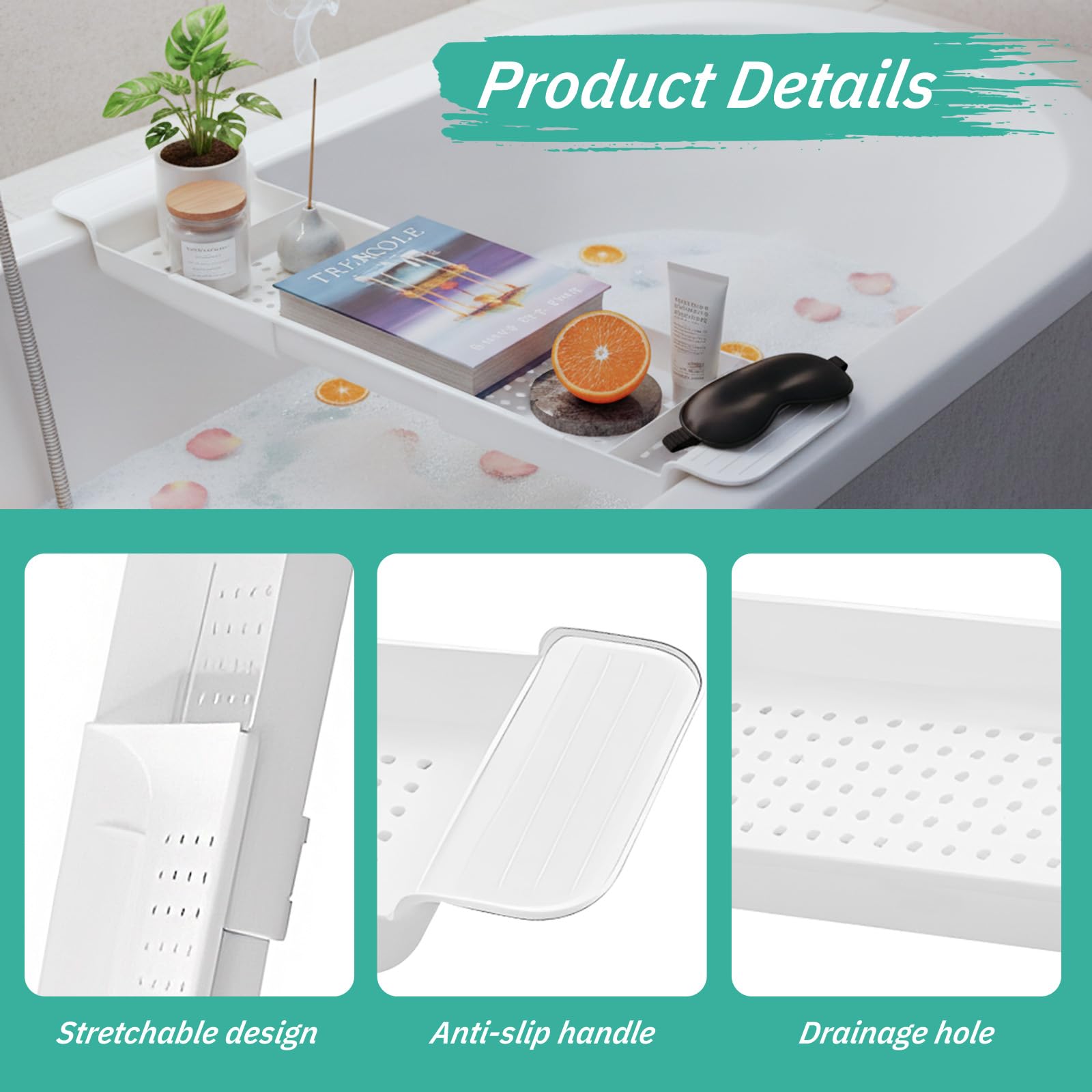 Expandable Bath Rack, Bath Tray Adjustable Bathtub Tray Multifunctional Bathtub Caddy Trays Bathroom Accessories Stylish For Candle Towel Book Wine