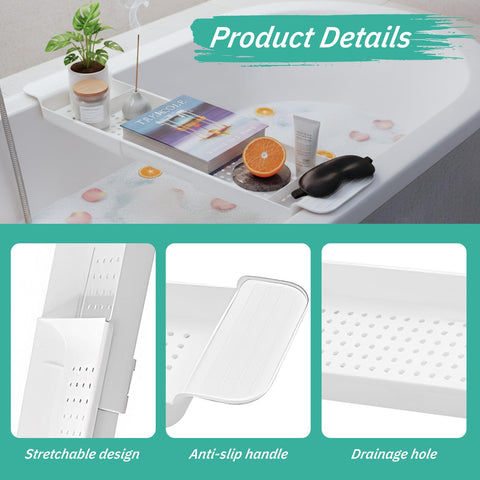 Expandable Bath Rack, Bath Tray Adjustable Bathtub Tray Multifunctional Bathtub Caddy Trays Bathroom Accessories Stylish For Candle Towel Book Wine