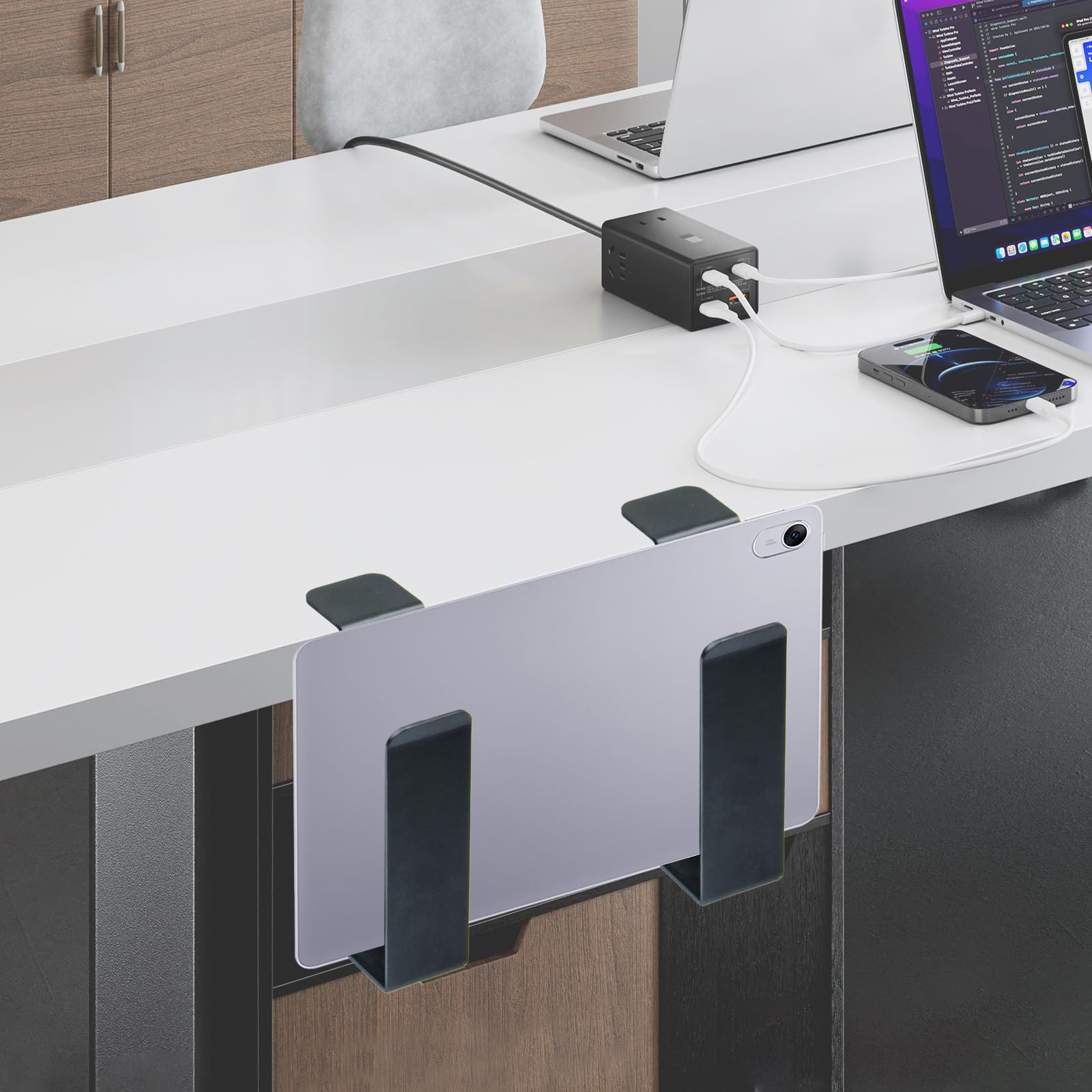Yuecuu Desk Side Laptop Storage Holder Adjustable Under Desk Laptop Stand