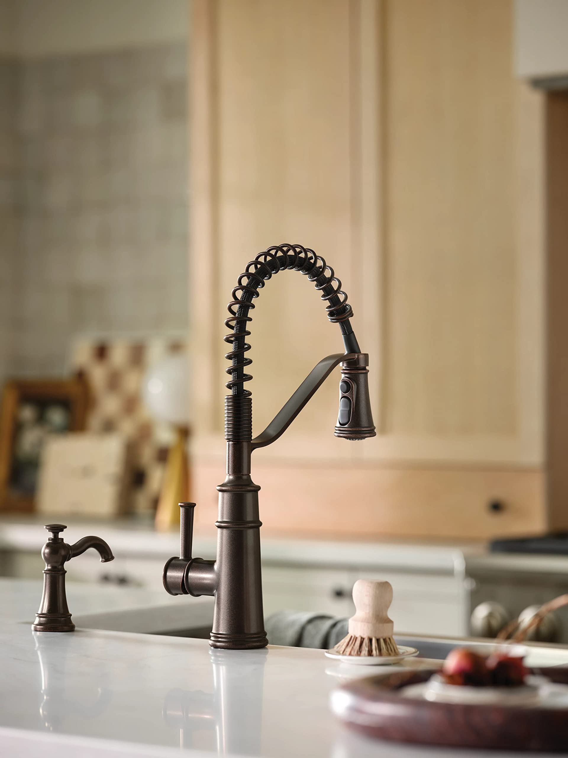 Moen Deck Mounted Kitchen Soap Dispenser with Above The Sink Refillable Bottle, Oil-Rubbed Bronze, 1.12