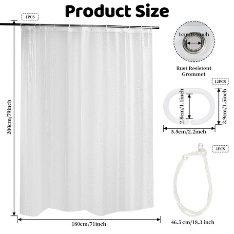 JRJRN Semi Transparent Shower Curtain 180 X 200 Cm, Peva Mould Proof Liner