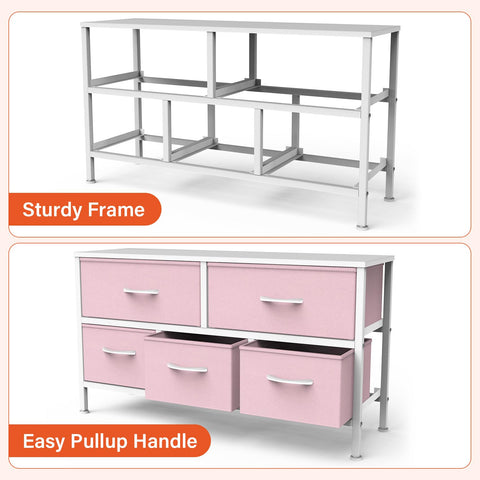 Feonase Bedroom Chest of Drawers, 5 Fabric Drawers Dresser with Metal Frame and MDF Top Board, Modern Storage Unit for Bedroom Living room, Entryway