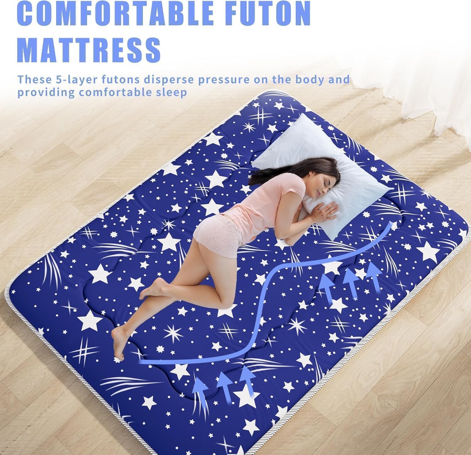 Kiseely Japanese Futon Mattress, Foldable Tatami Mat Portable Dormitory Sleeping Pad With Bag & Strap
