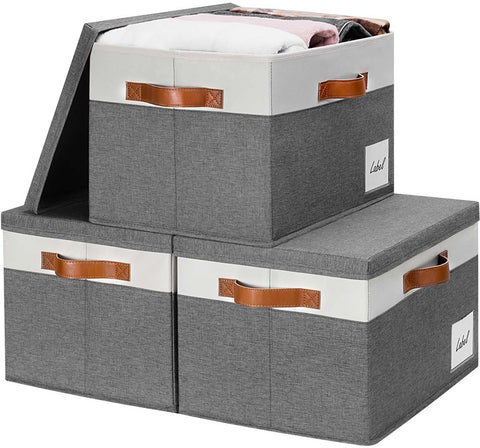 GhvyenntteS Storage Bins with Lids (3-Pack), Large Storage Baskets with Lids and Label