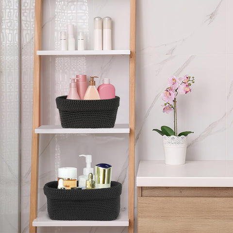 2-Pack Foldable Crochet Baskets - Collapsible Cotton Storage Bins for Towels, Cosmetics & Jewelry, Organizer for Bathroom, Kitchen & Shelf