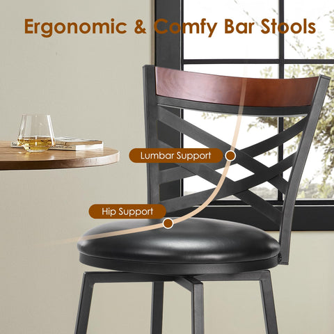 Farini Swivel Bar Stools Set of 2, Country Style Chairs with Back and Footrest for Kitchen Island, Pub, Restaurant
