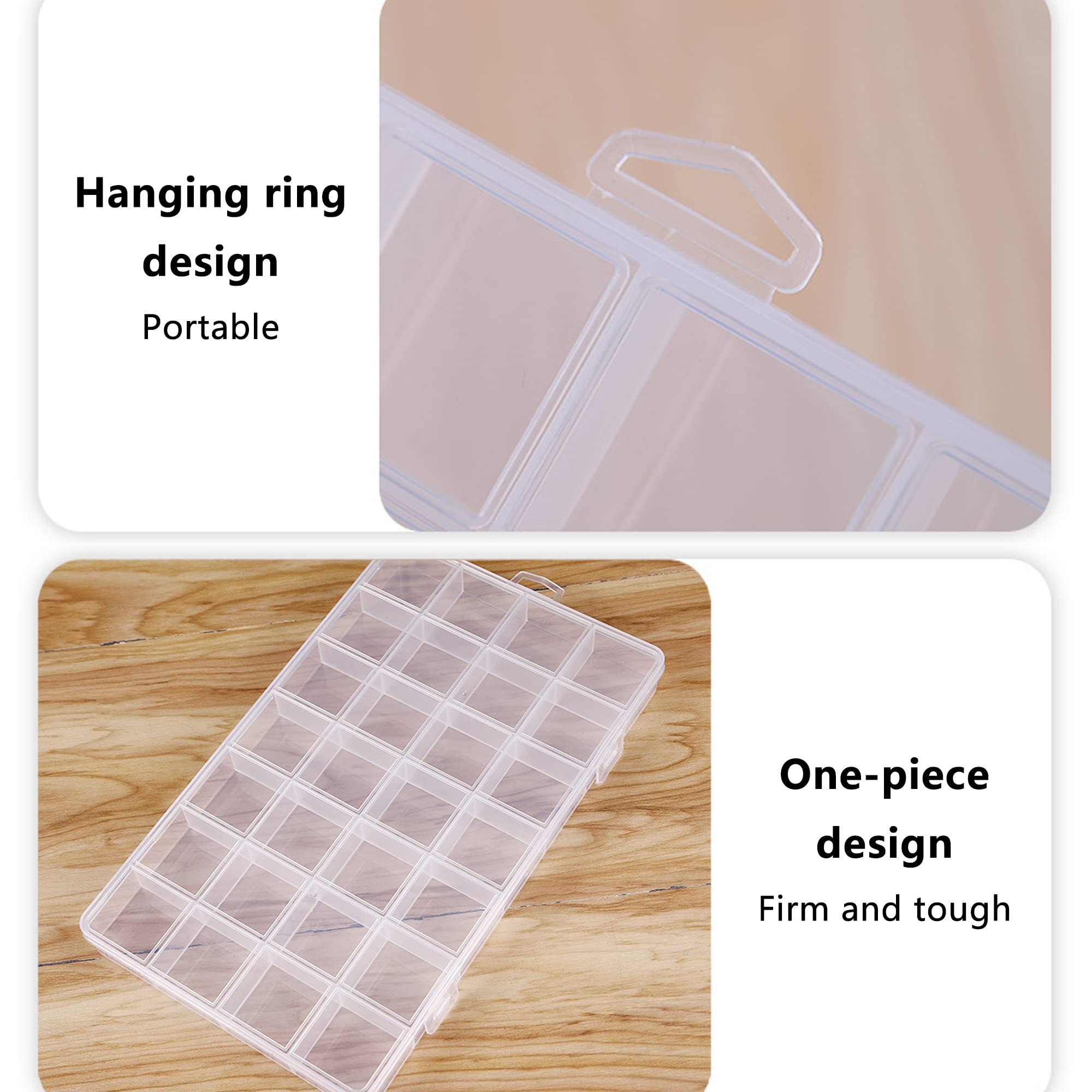 HAOBIN 28 Compartment Storage Box, Transparent Plastic, 22*13*2cm, Sturdy & Lockable, Ideal for Small Items & Accessories Organization