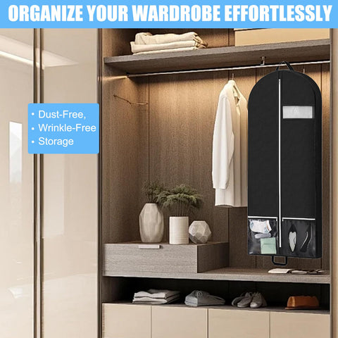 2 Pack Garment Bags for Hanging Clothes, 54x23x4 Inch Foldable Suit Cover with Clear Zipper Pockets & Handles, Heavy Duty Storage Carriers for Travel