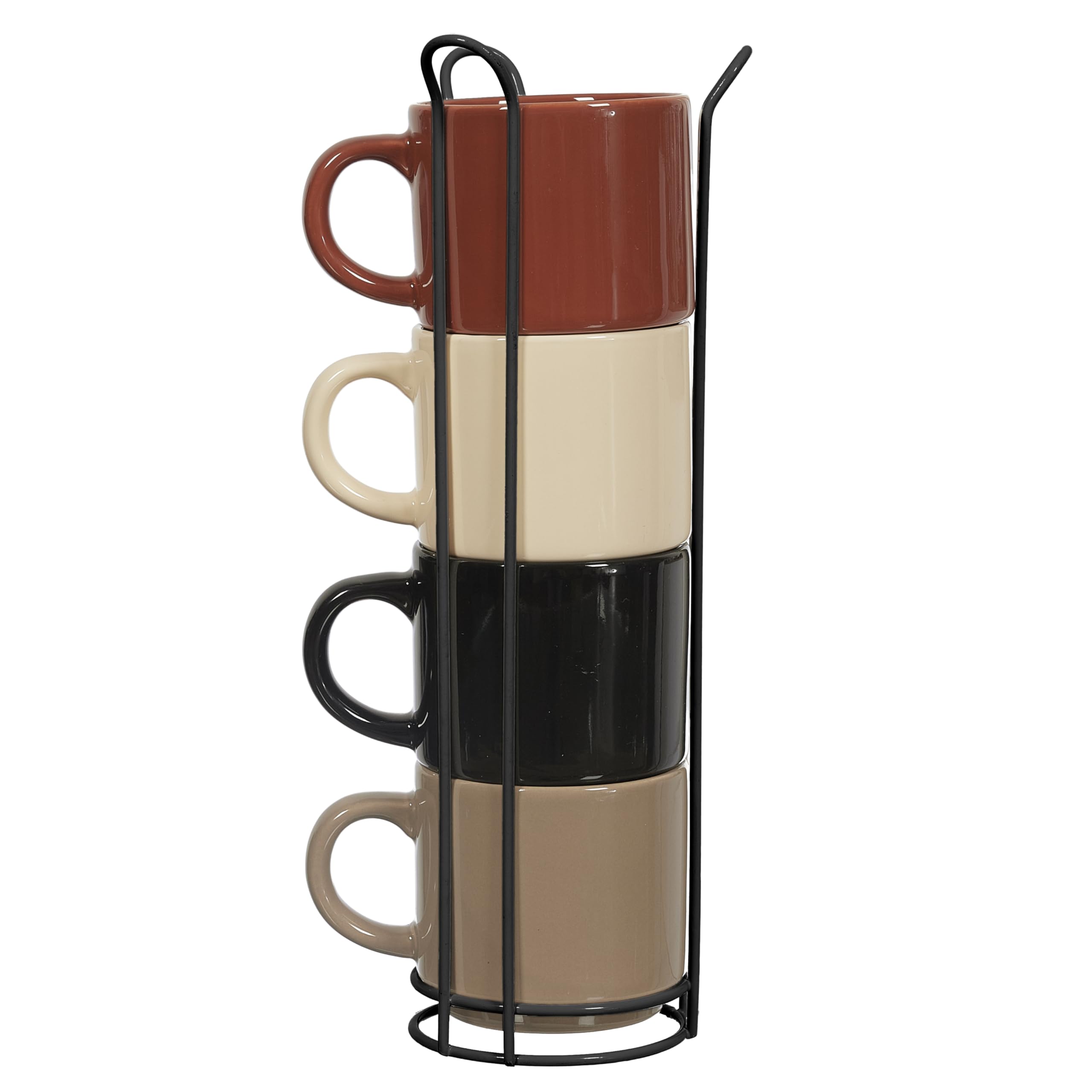 HOME DECO FACTORY, KA0500 Set of 4 Simple Cups with Stand, Durable Ceramic, Elegant and Practical Design, Ideal for Coffee and Tea, Neutral Colours