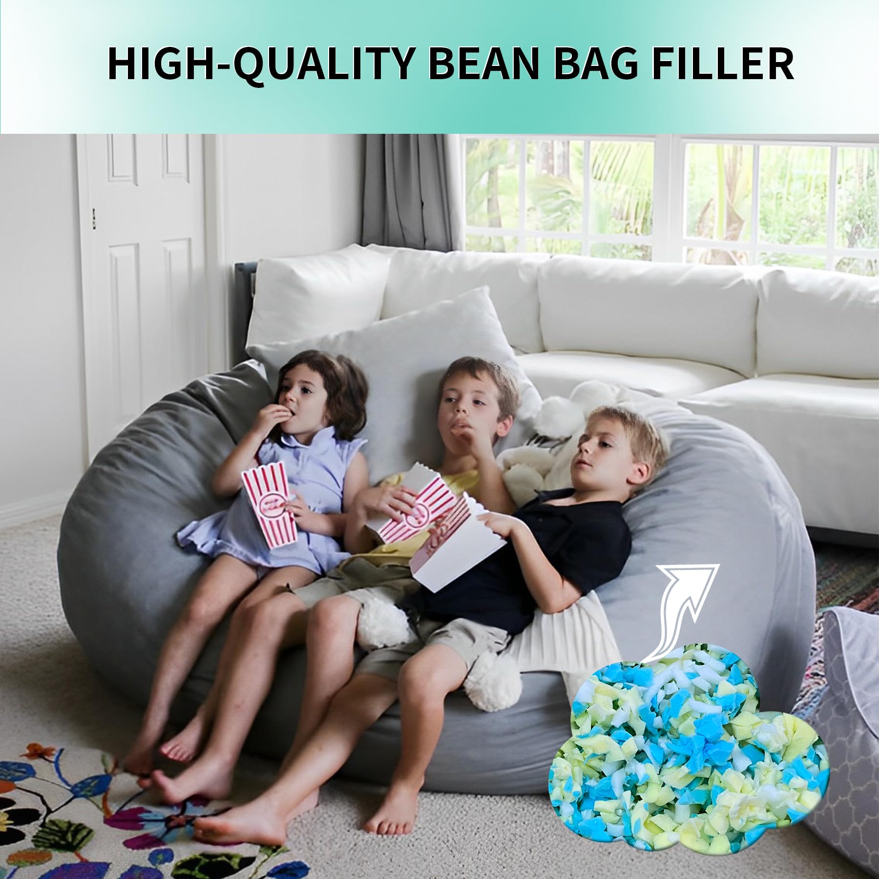 HONEHO 2.2KG Shredded Memory Foam Filling, Bean Bag Chair Filler
