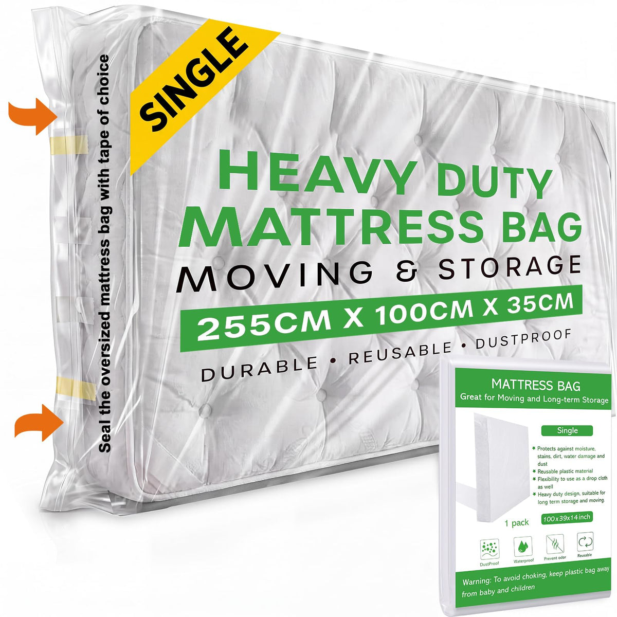 Dntorx Single Mattress Cover for Moving, Mattress Bags for Moving
