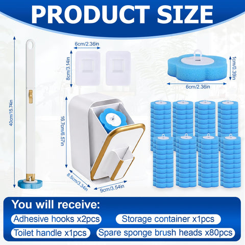 Disposable Toilet Brush, Toilet Wand Kit with 80 Refills and Storage Box
