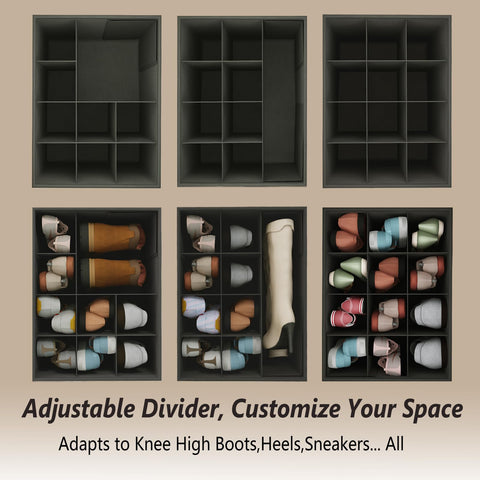 Adjustable Dividers Storage Ottoman Shoe Organiser Box for Closet,2 Pack