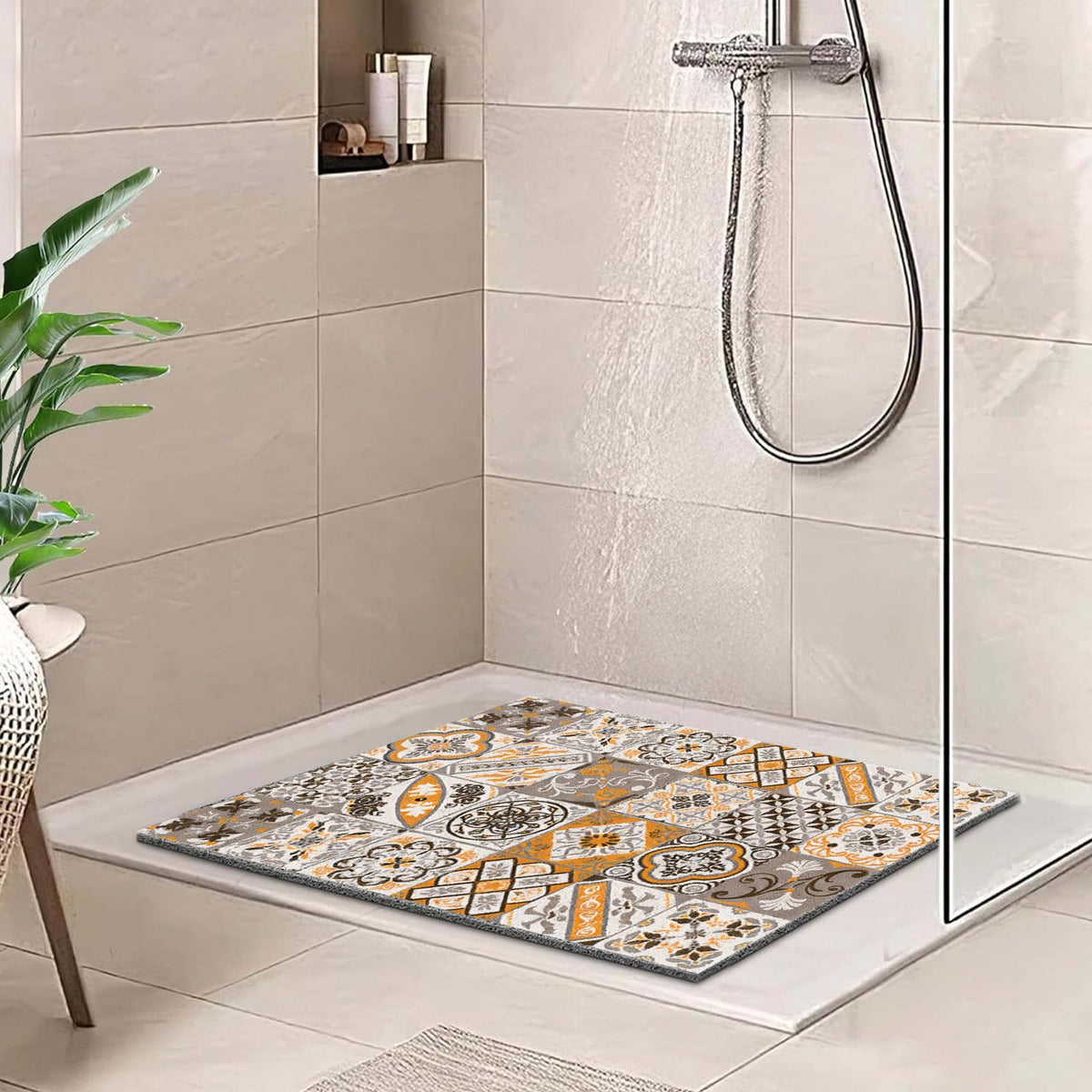Shower Mat for Inside Shower - 40x60cm Square Shower Mat Non-Slip Anti-Mould, PVC Loofah Texture Shower Mat