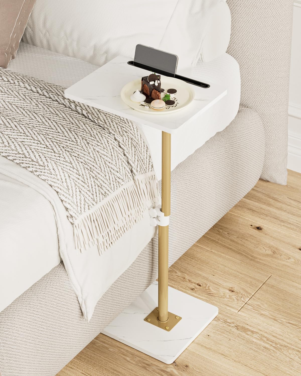 Apetaccat Side Table, C-Shaped Adjustable Sofa Table, 360°Swivel Coffee Tables,40x30x(45-83) cm,Small End Tables Bedside for Living Room