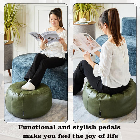 Louis Donné Moroccan Pouffe Cover, Faux Leather Waterproof Ottoman Cover Unstuffed