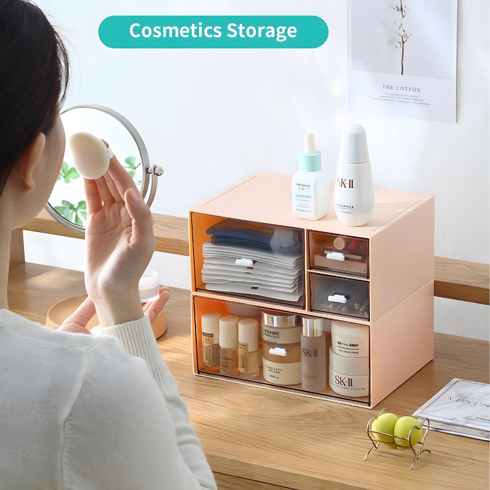 OSteed Desk Tidy Organiser with 4 Drawers, Desktop Storage Unit, Pink
