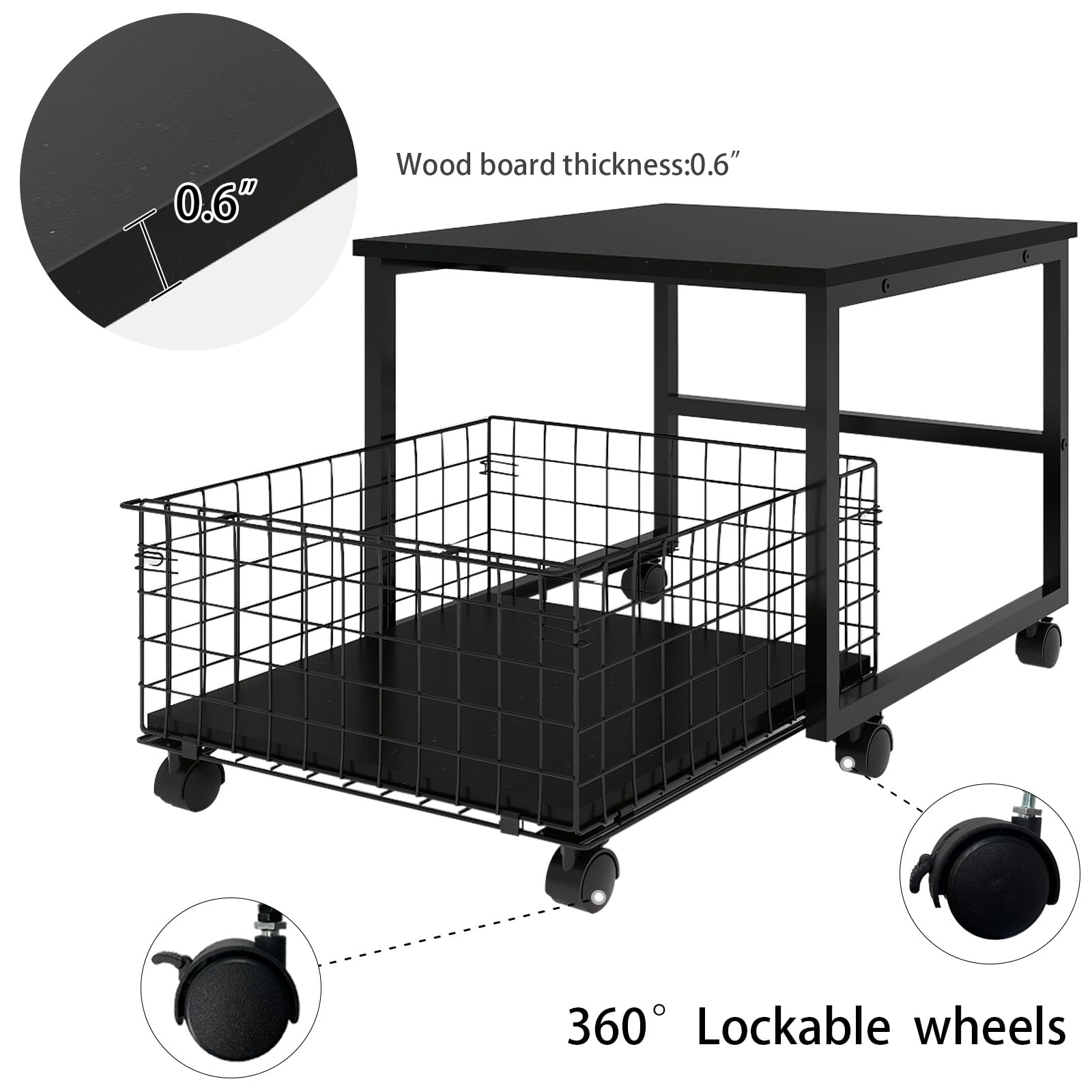 PUNCIA Mobile Mini Fridge Stand with Large Capacity Storage Portable Refrigerator Table with 4 Lockable Wheels Appliance Platform Table with Drawer