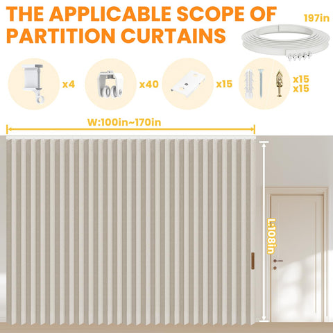 Room Divider Curtain Sets with Flexible Ceiling Track, Privacy Soundproof Curtain for Bedroom Office Patio Sliding Door