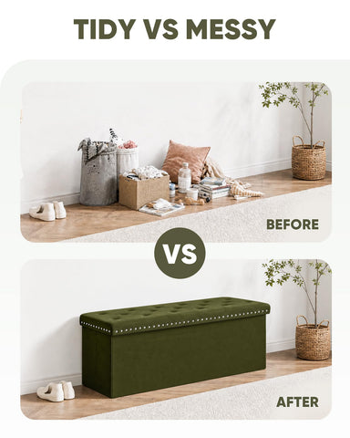 Bonlife Velvet Storage Ottoman, Folding Footstool Space-Saving Bench,110cm