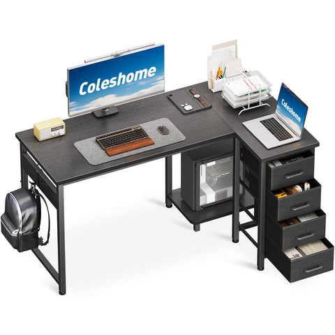 Coleshome Small Corner Desk with Drawers for Home Office, 120x70 cm, Black