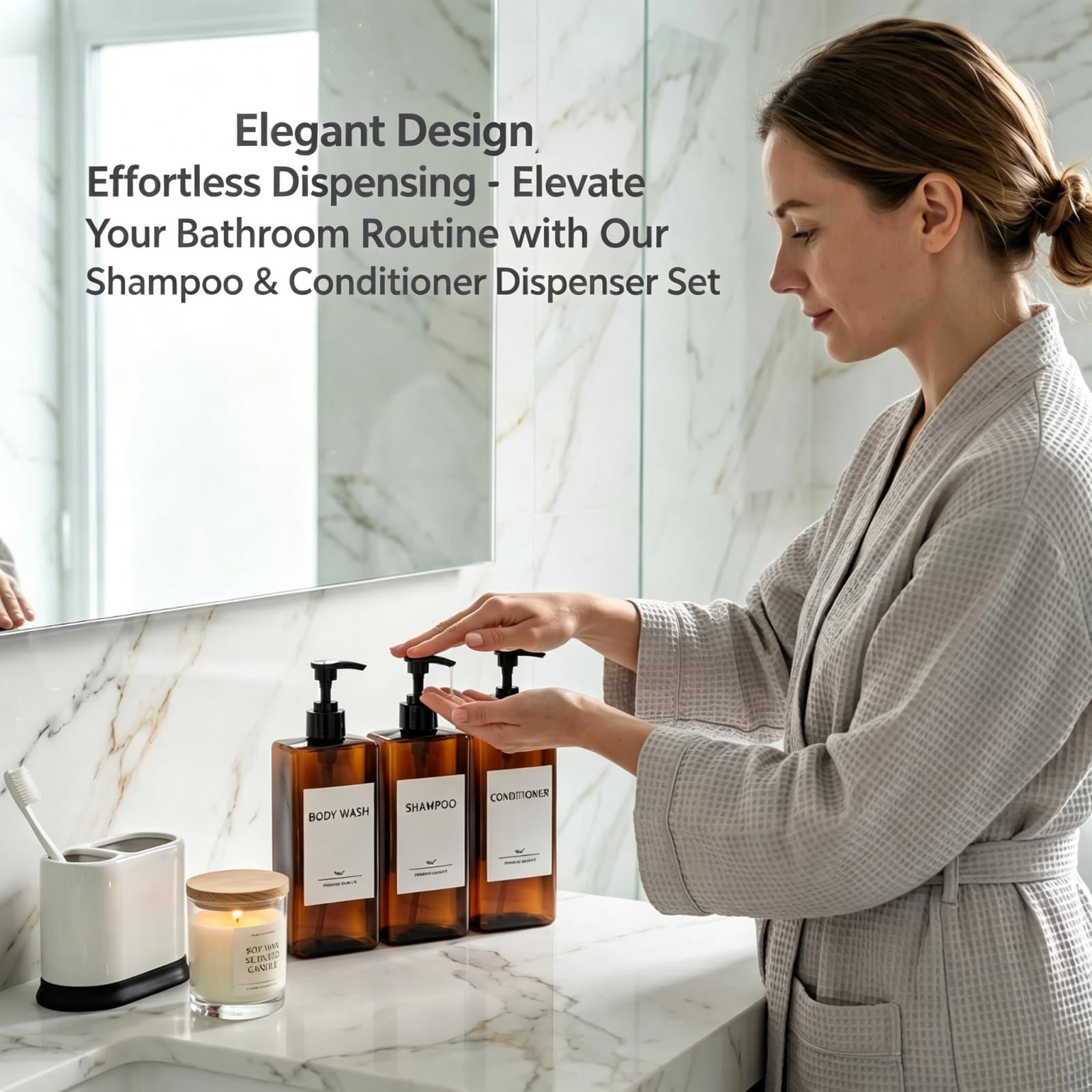 Shampoo and Conditioner Dispenser Set, 3Pack Refillable Shampoo and Conditioner Bottles with Labels