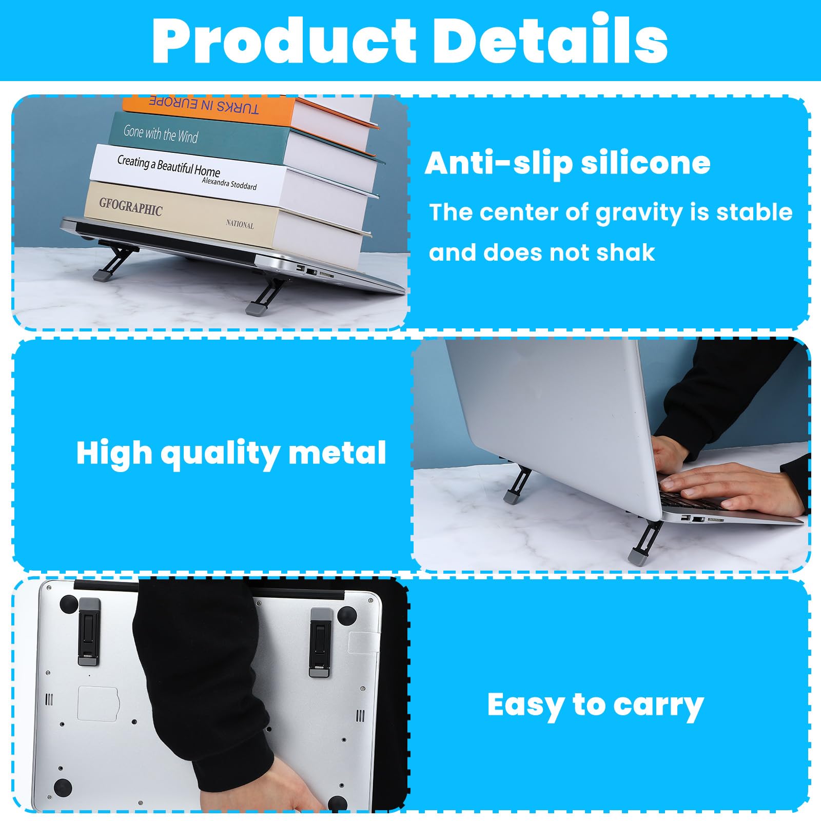 AOZUO 2pcs Mini Portable Laptop Stand for Desk, Portable Keyboard Riser Three Tilt Angle Adjustable Foldable Invisible Laptop Riser Self-Adhesive