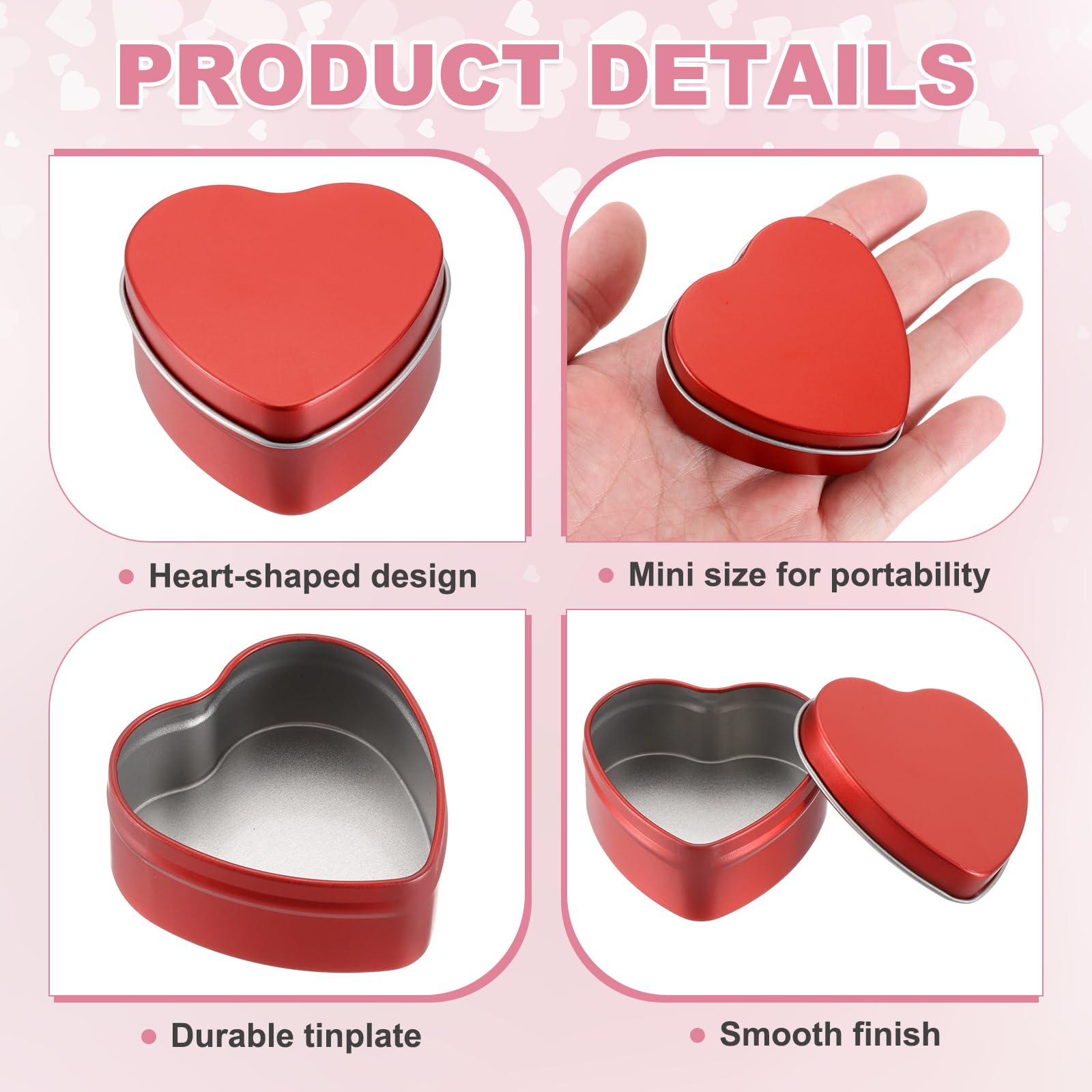 sourcing map 4Pack Metal Tin Box, 2.4x2.3x1.1 Heart Empty Tinplate Containers with Lids