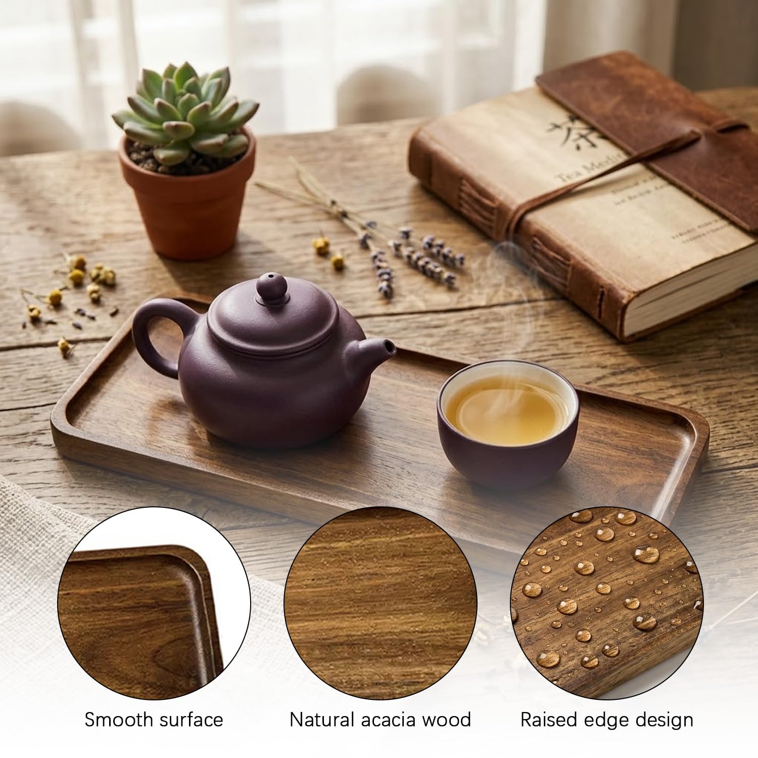 Wooden Tray, Acacia Wood Tray for Candle, Perfume Display, Serving Meals