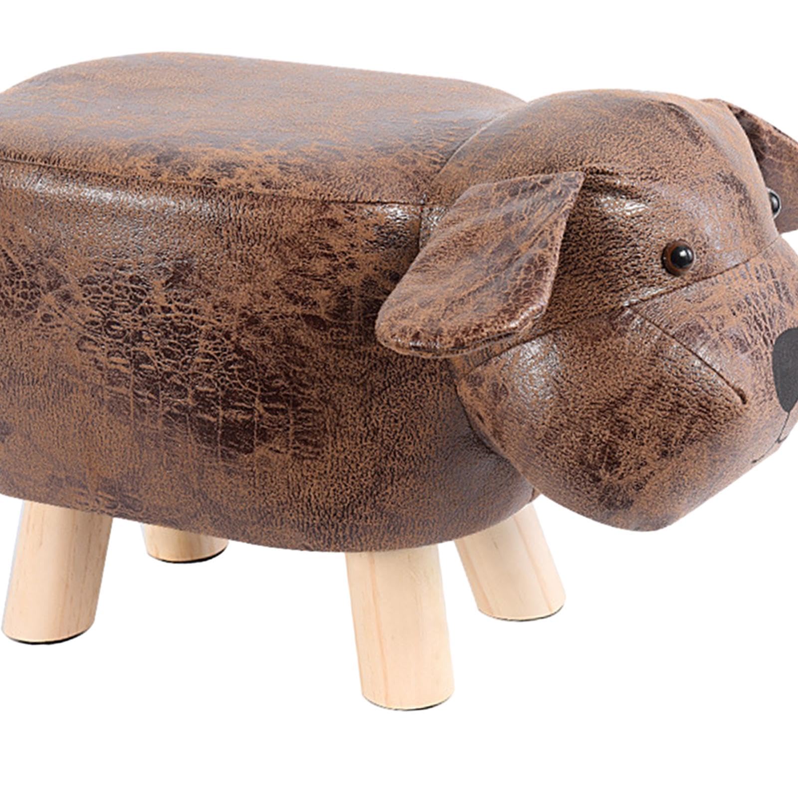 Qianly Animal Footstool, Cartoon Dog Shaped Ottoman Chair, Foot Rest, Changing Stool for Living Room, Playroom, Brown