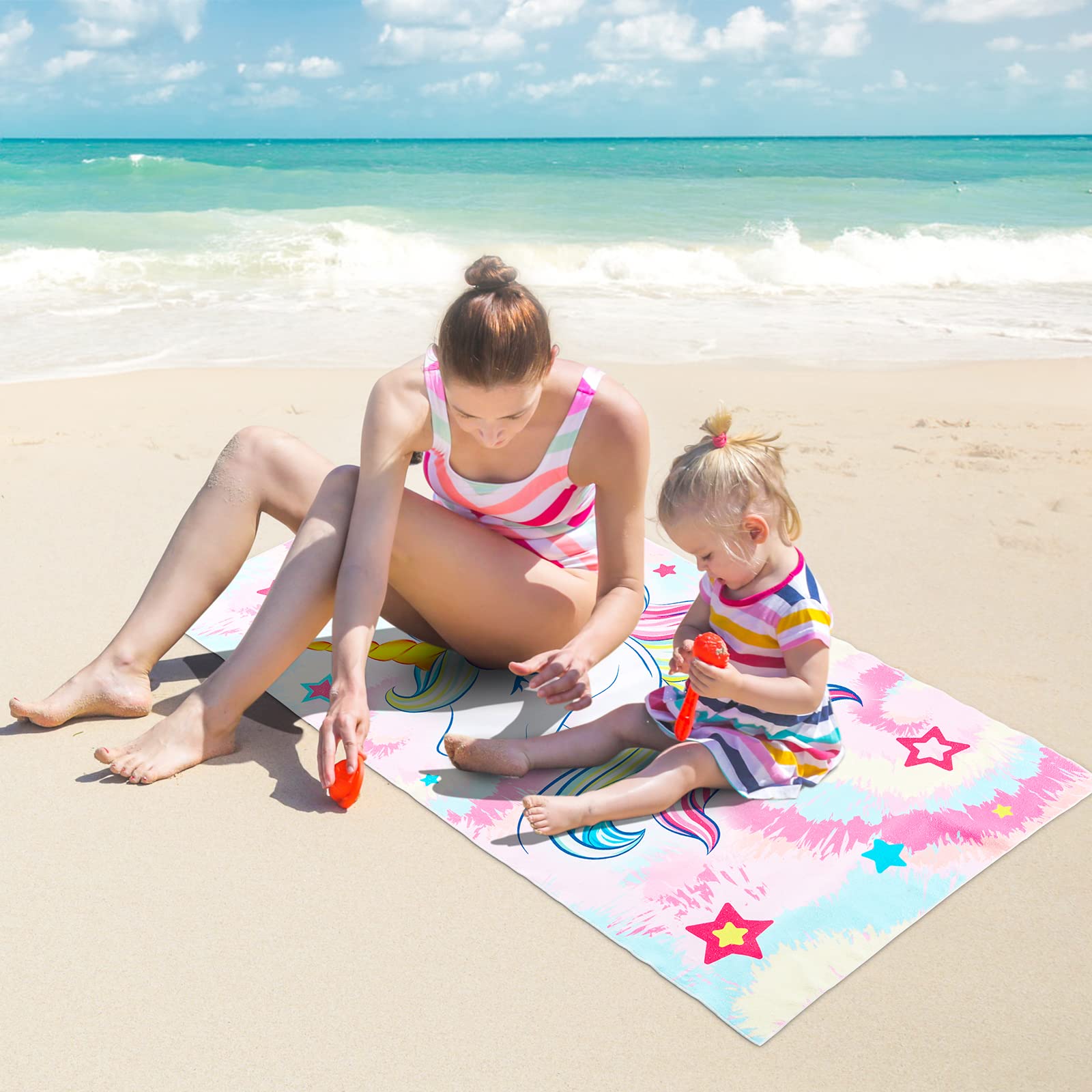 WERNNSAI Unicorn Microfibre Beach Towel for Kids, 76 x 150cm Bath Towel