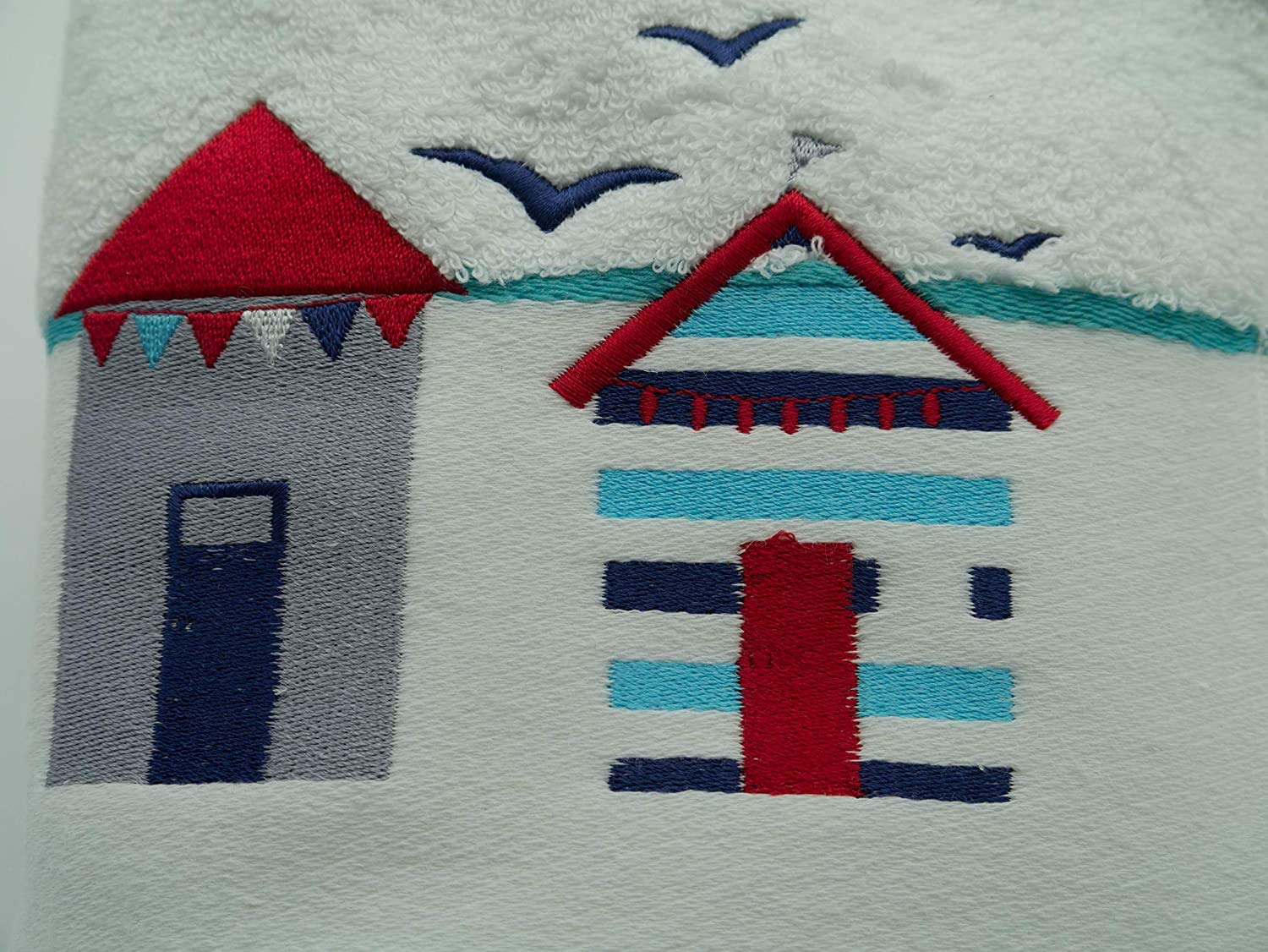 Lex's Linens Beach Hut & Birds Embroidered Towels (Pack of 2 Flannels)