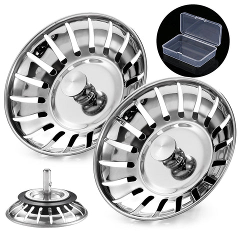 Upgraded Kitchen Sink Plug Strainer Stainless Steel Strainers Sink Plugs Replacement Drain Stopper for Food/Hair Catcher