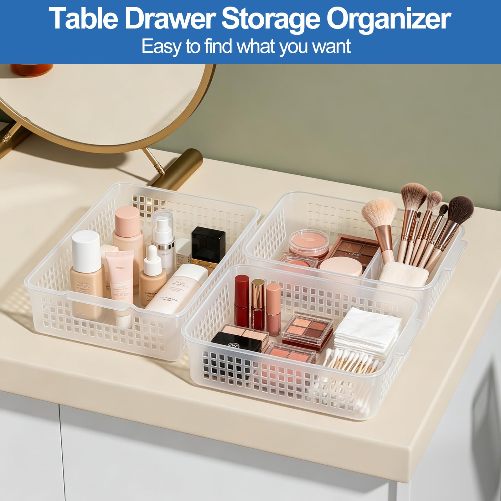 Qskely 6-Pack A4 Plastic Storage Trays, Office Paper Storage Basket, Clear