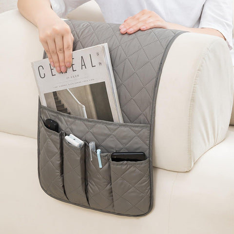 Sofa Armrest Organizer Remote Control Holder Armchair Caddy Armchairs Couch Organiser for Phone, Book, Magazines - Beige