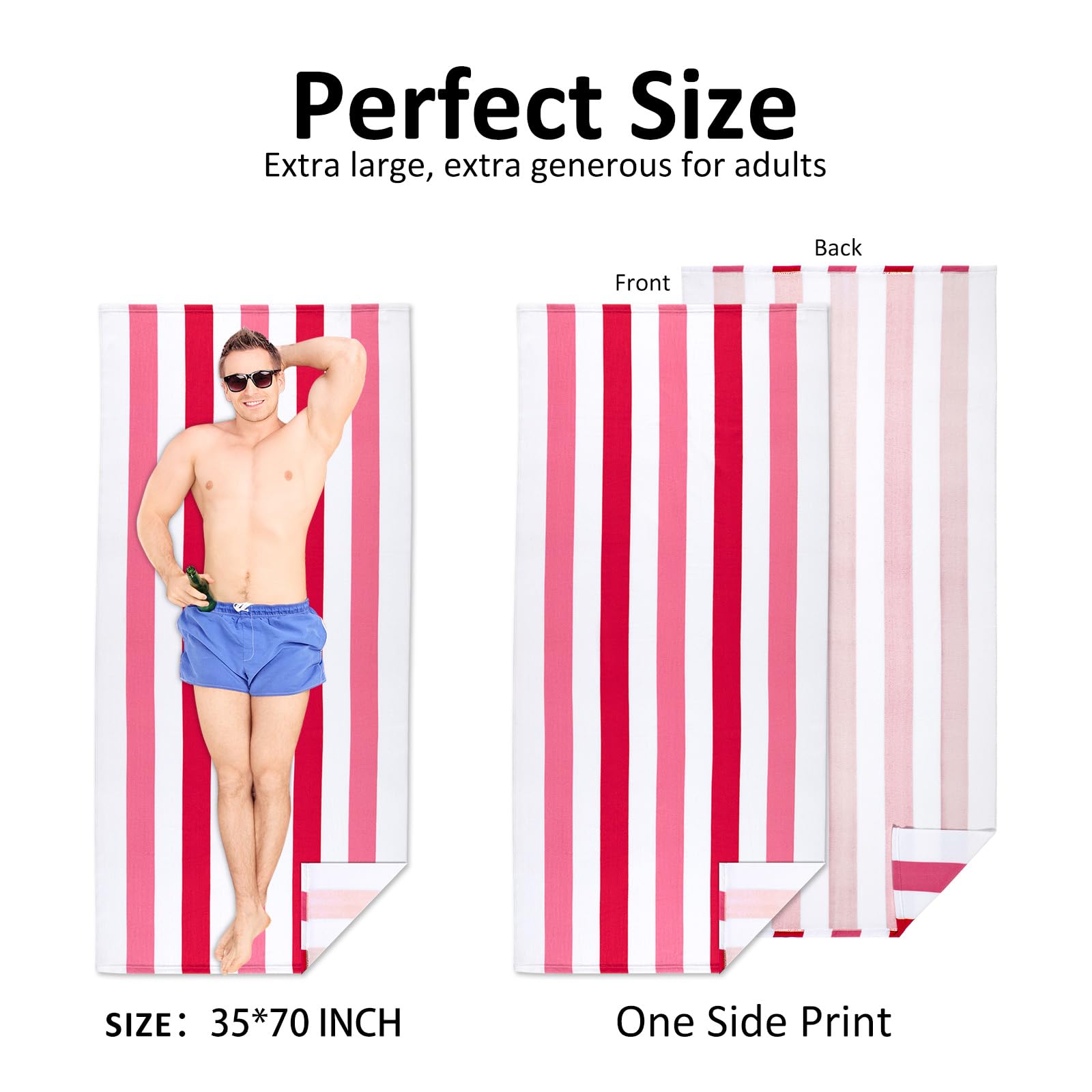 Ouxiaobai Large Oversized Beach Towel - Microfiber Sand Free 35 x 70 Inch Quick Dry Lightweight Pool Towel for Adults, Thin Striped Swim Towel (Pink)