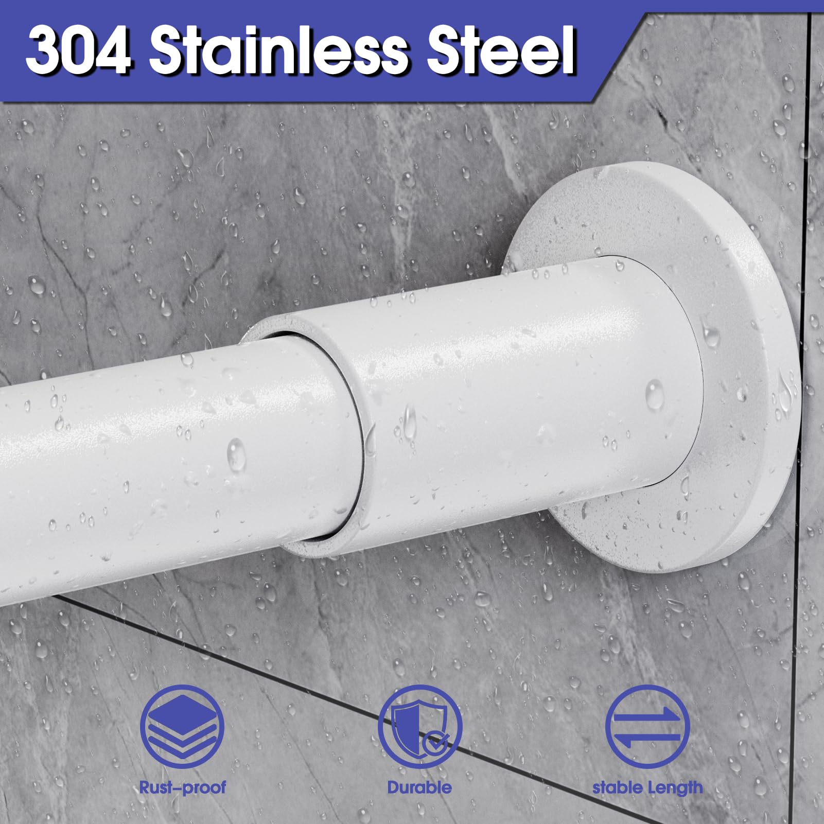 WELDUN L-Shaped Shower Curtain Rod, 68-96cm × 68-96cm Stainless Steel