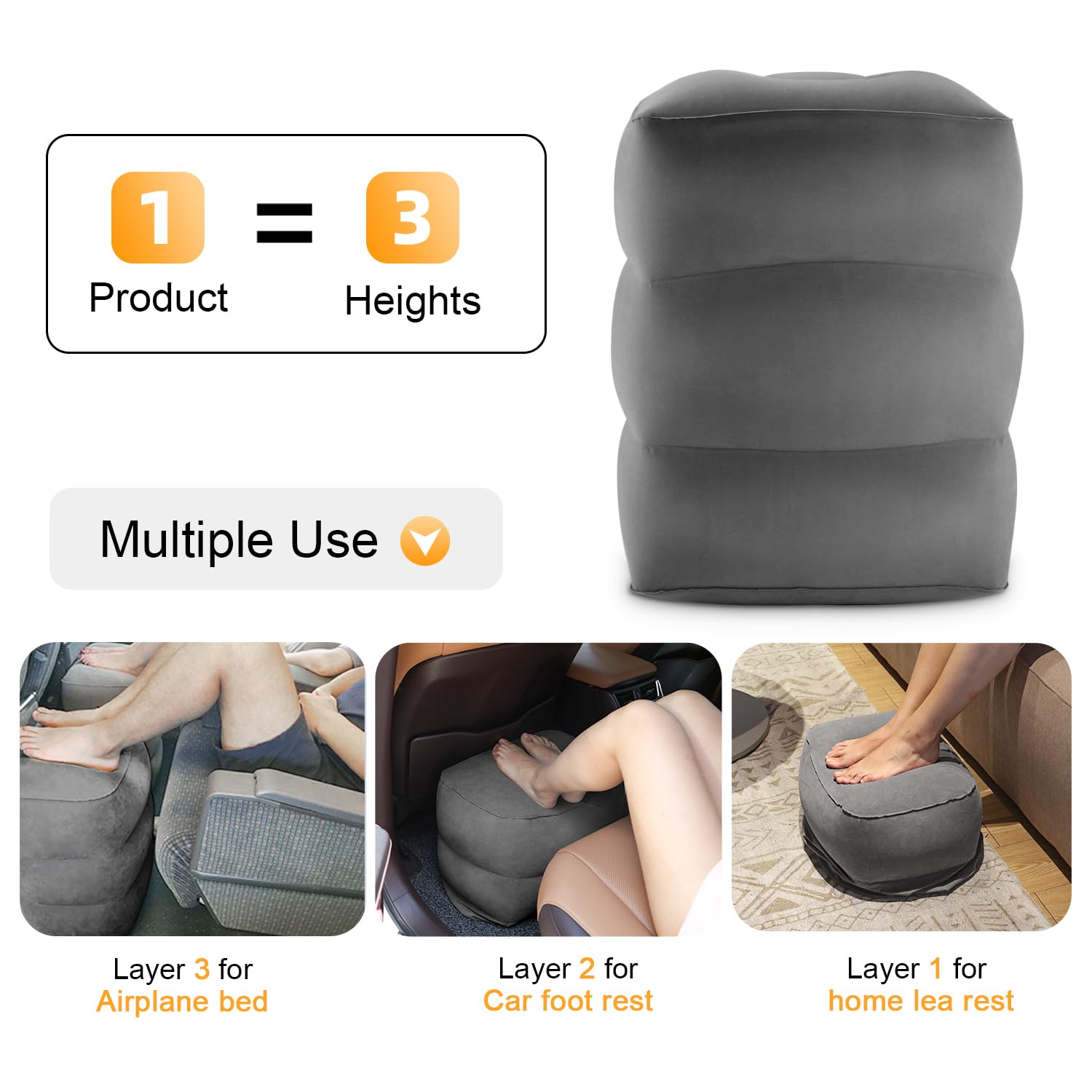 Maliton Airplane Footrest, Inflatable Foot Rest for Kids (Darkgrey, 1 Pack)