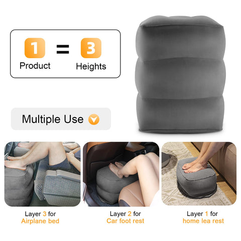 Maliton Airplane Footrest, Inflatable Foot Rest for Kids (Darkgrey, 1 Pack)