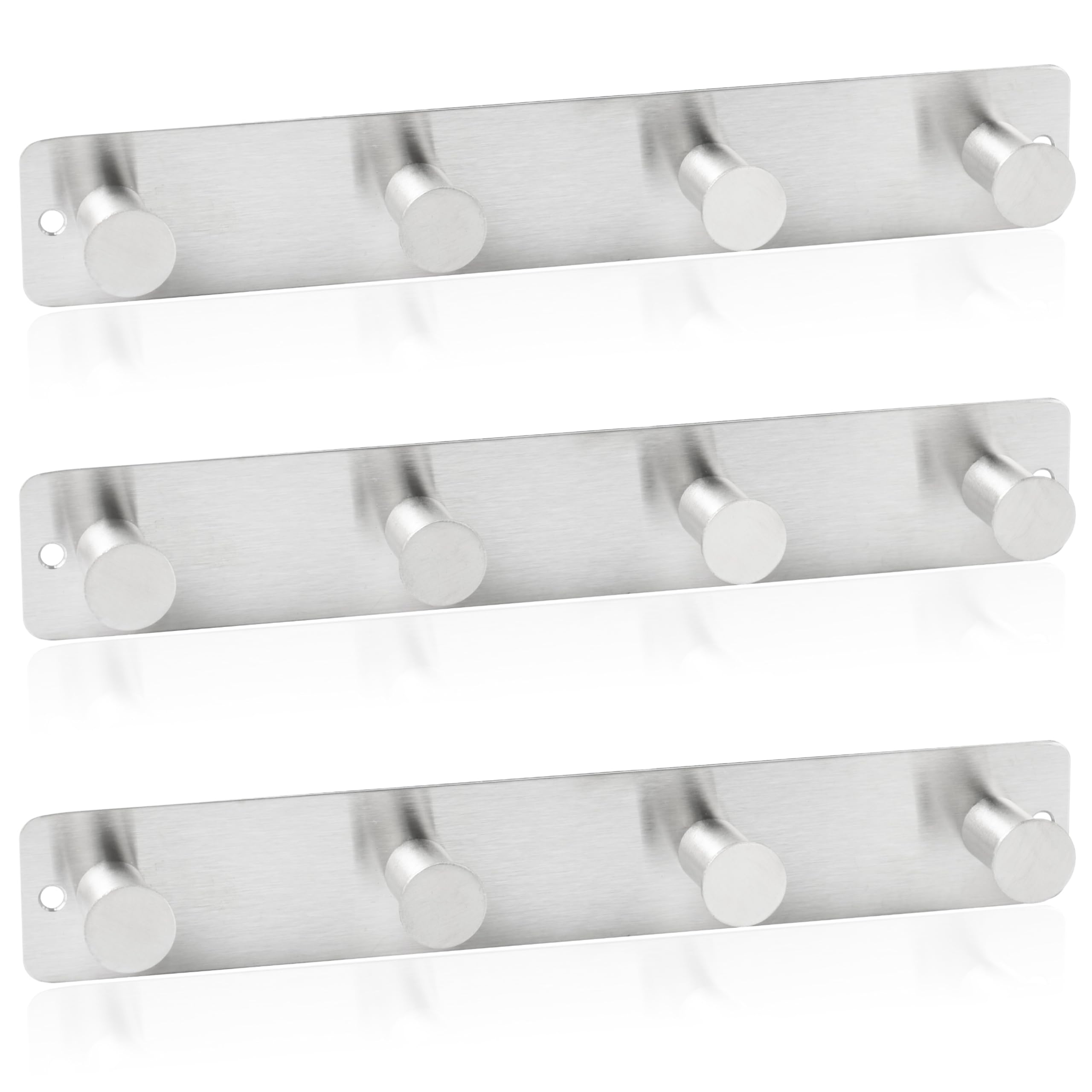 RICOO Heavy Duty Stainless Steel Wall Mounted Coat Hooks, MH025S-4x3, Elegant Hook Rack for Entryway, Kitchen, Bathroom, with 4 Durable Hooks, Silver