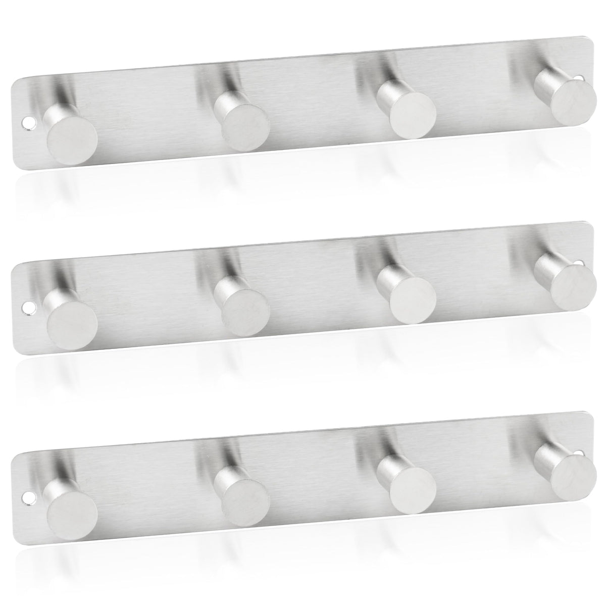RICOO Heavy Duty Stainless Steel Wall Mounted Coat Hooks, MH025S-4x3, Elegant Hook Rack for Entryway, Kitchen, Bathroom, with 4 Durable Hooks, Silver