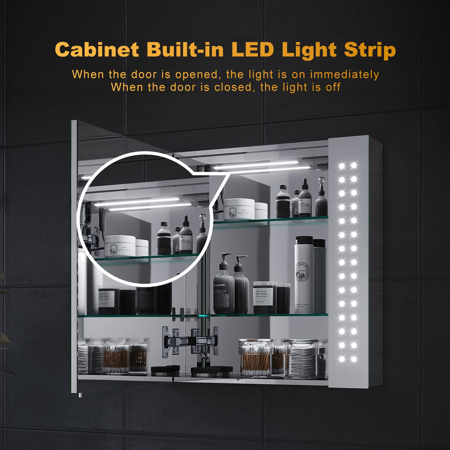 ELEGANT 650 x 600mm LED Illuminated Bathroom Mirror Cabinet with Shaver Socket, Stainless Steel Bathroom Wall Storage Mirror Cabinet with Dot Lights