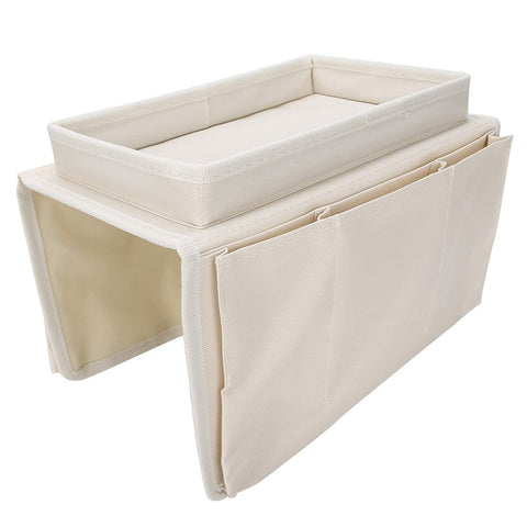 Ejoyous Sofa Armrest Organizer, 4 Pockets Couch Bag for TV Remote Control, Oxford Cloth Armchair Storage with Cup Holder Tray (Beige)