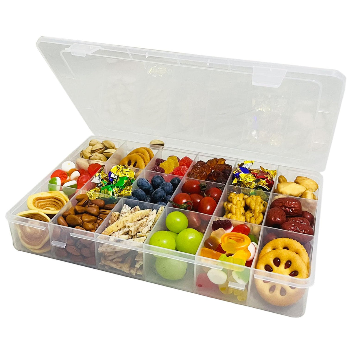 LAifu Snack Box with Compartments -18 Grids Multi Snackle Trays for Travel Plane, Plastic Organizer Box for Craft, Seeds