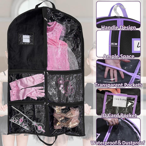RIDESAIPU 40 Inch Dance Costume Garment Bag for Travel with Handles,Garment Bags with Multiple Zipper Pockets(Black,2 Pack)